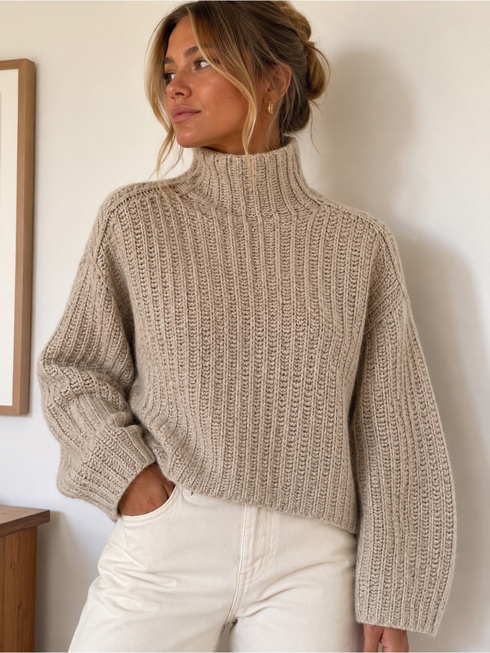 Free People Fluffy Fox Alpaca Wool Blend Cropped Mock Neck Sweater XS